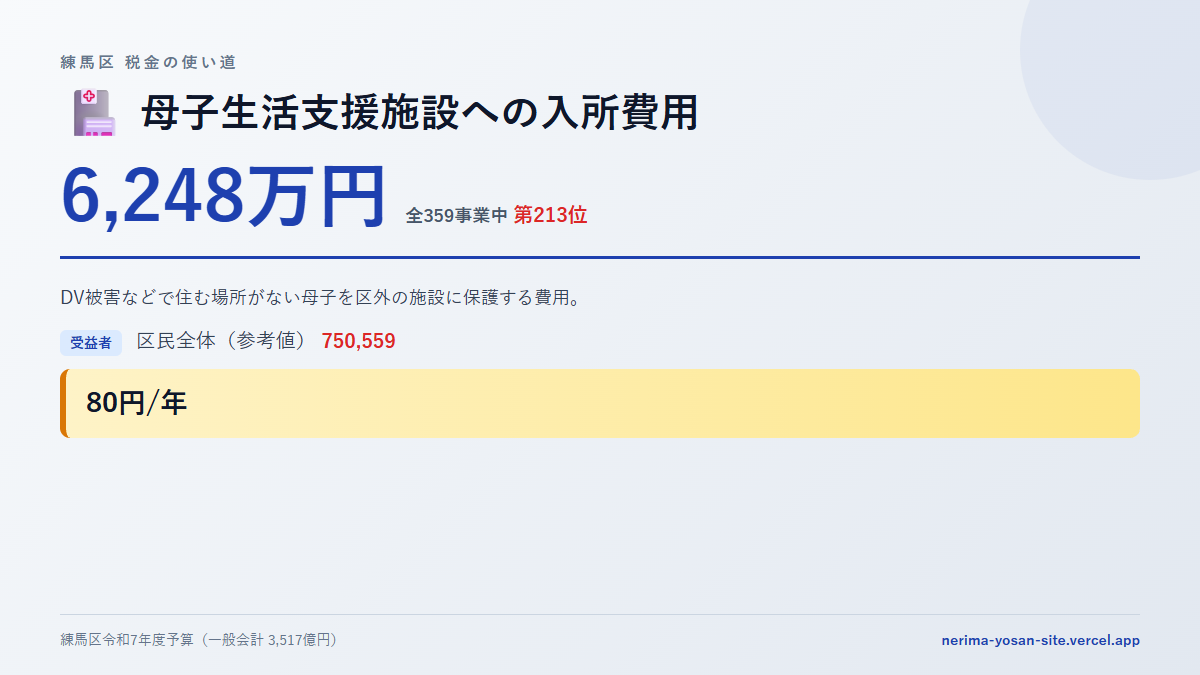 【練馬区の税金 第213位】母子生活支援施設への入所費用に6,248万円。中身をやさしく解説