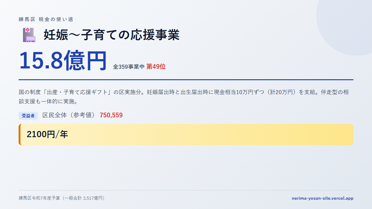 【練馬区の税金 第49位】妊娠〜子育ての応援事業に15.8億円。中身をやさしく解説
