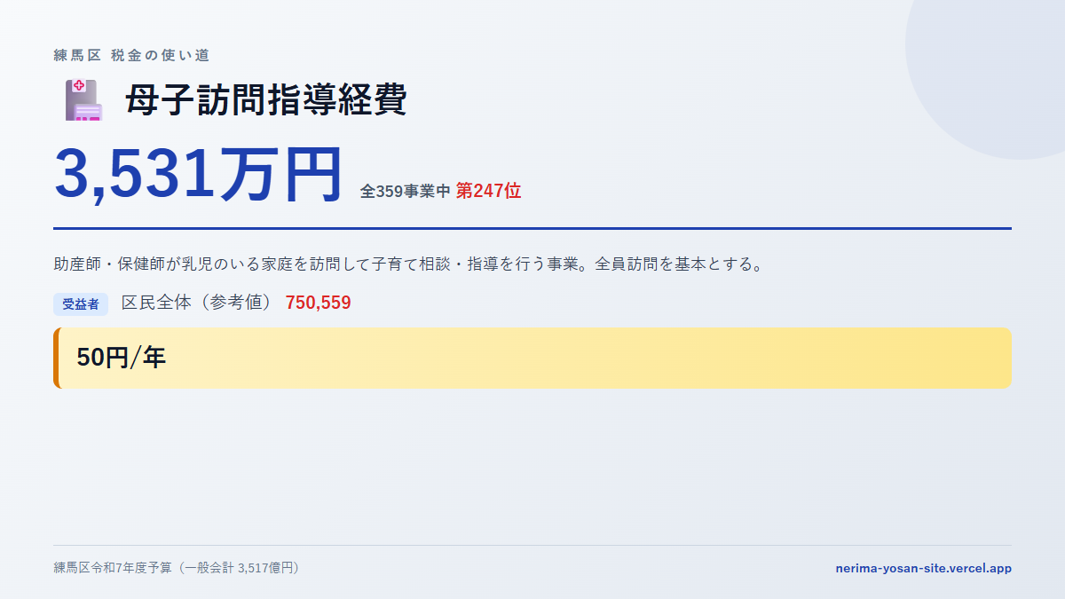 【練馬区の税金 第247位】母子訪問指導経費に3,531万円。中身をやさしく解説