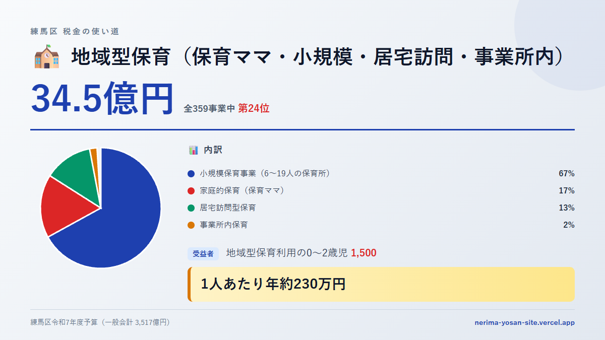 【練馬区の税金 第24位】地域型保育（保育ママ・小規模・居宅訪問・事業所内）に34.5億円。中身をやさしく解説